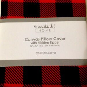 NWT Creat It Home~ Plaid Black & Red Pillow Cover Cases (2) (16 x 16)